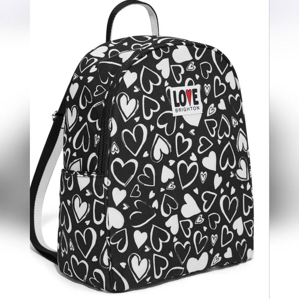 BRIGHTON Endless Love Black & White Hearts Backpack LIKE NEW